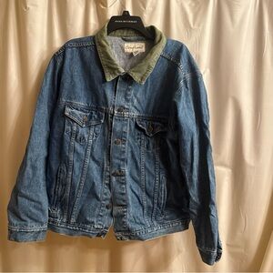Classic Denim Jacket with Olive Collar